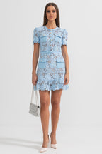 Maya Kısa Kollu İşlemeli Çiçekli Elbise