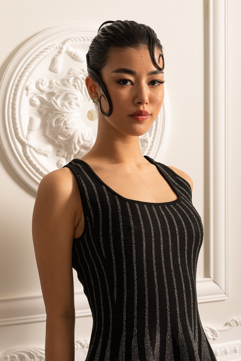 Dikey Çizgili Mini Elbise