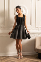 Dikey Çizgili Mini Elbise