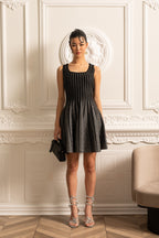 Dikey Çizgili Mini Elbise