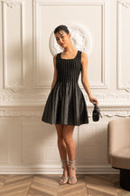 Dikey Çizgili Mini Elbise