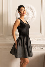 Dikey Çizgili Mini Elbise