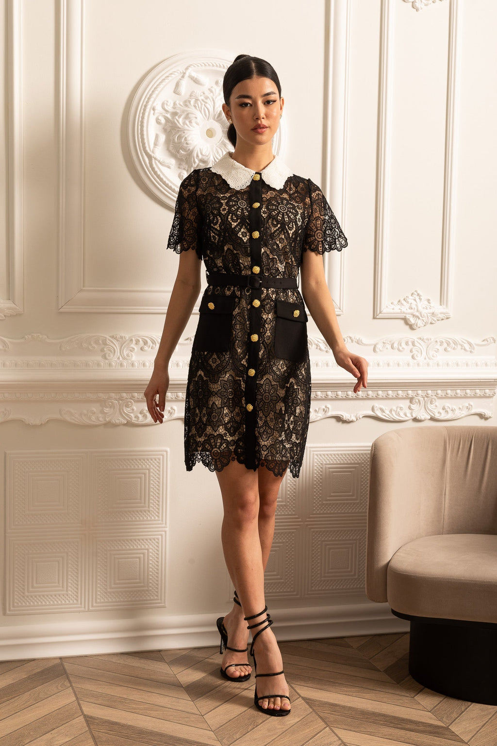 Kontrast Yaka Midi Elbise