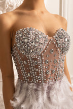 Süslemeli Payetli Straplez Midi Elbise