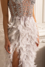 Süslemeli Payetli Straplez Midi Elbise