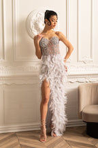 Süslemeli Payetli Straplez Midi Elbise