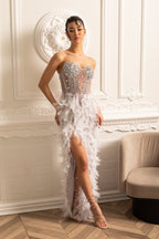 Süslemeli Payetli Straplez Midi Elbise