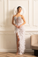 Süslemeli Payetli Straplez Midi Elbise