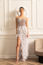 Süslemeli Payetli Straplez Midi Elbise