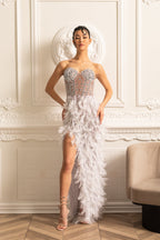 Süslemeli Payetli Straplez Midi Elbise