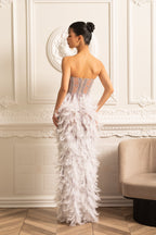 Süslemeli Payetli Straplez Midi Elbise