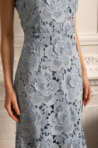 Etekli Çiçek Desenli Midi Elbise