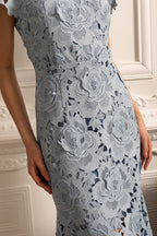 Etekli Çiçek Desenli Midi Elbise