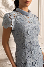 Etekli Çiçek Desenli Midi Elbise