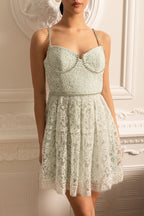 Dantel Çiçek Desenli Mini Elbise