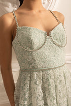 Dantel Çiçek Desenli Mini Elbise