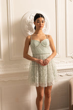 Dantel Çiçek Desenli Mini Elbise