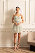 Dantel Çiçek Desenli Mini Elbise