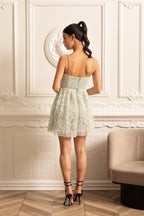 Dantel Çiçek Desenli Mini Elbise