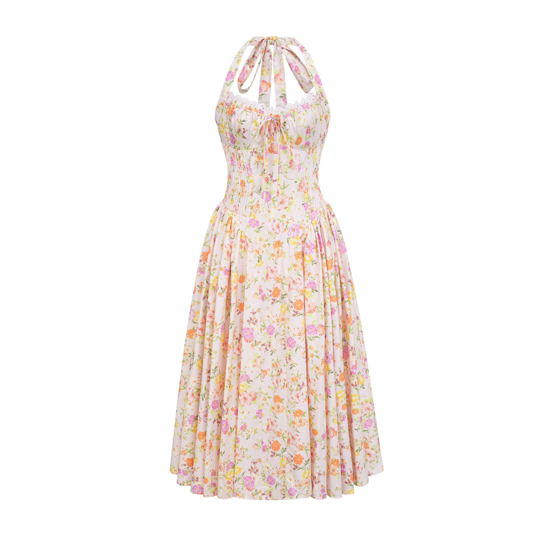 Odette desenli midi elbise