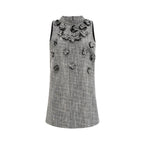 Nadège sahte çiçek detaylı kolsuz mini elbise