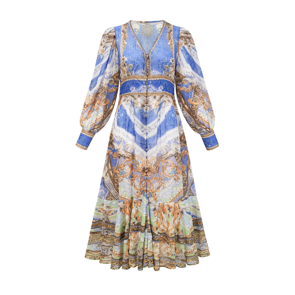 Hélène desenli midi elbise