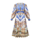 Hélène desenli midi elbise