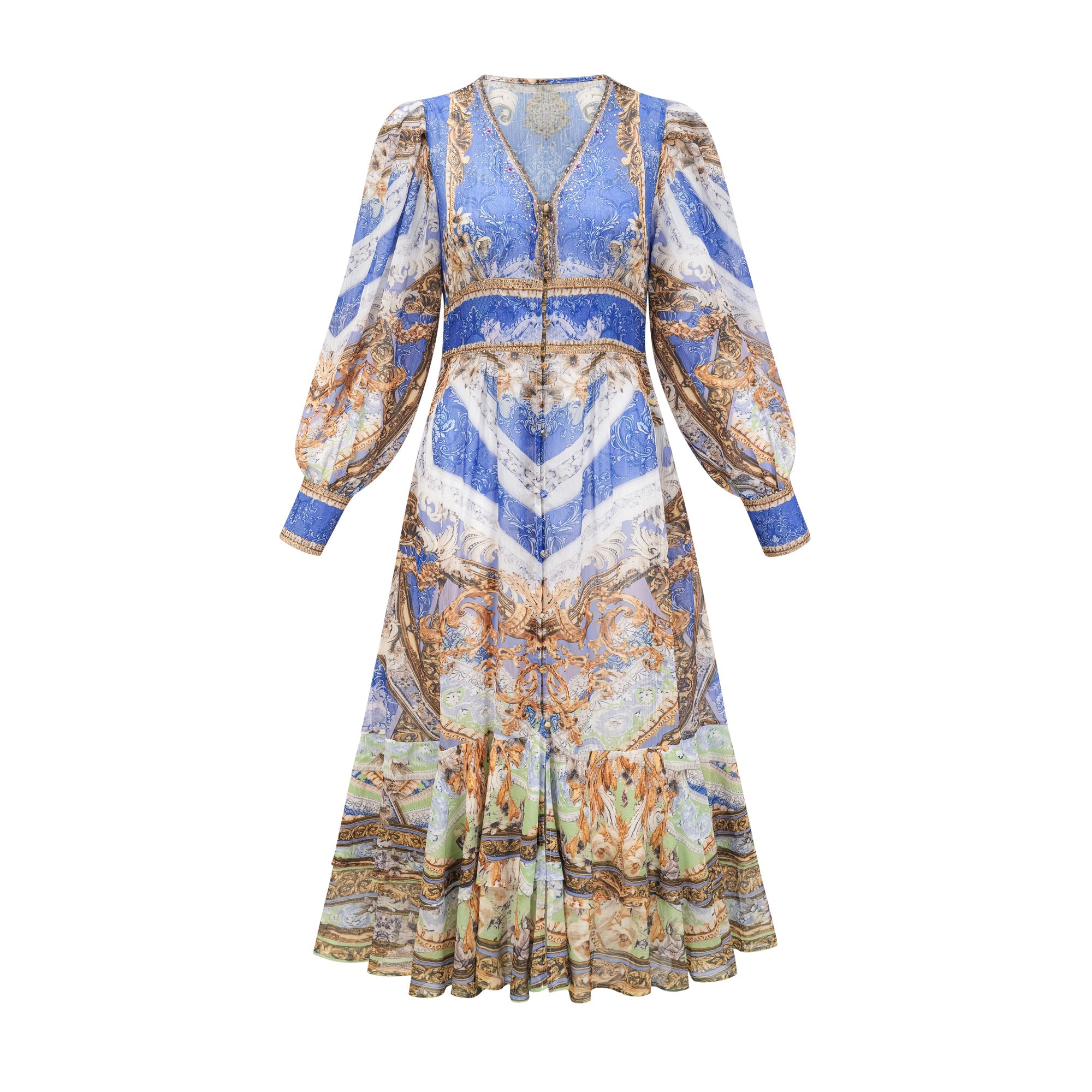 Hélène desenli midi elbise