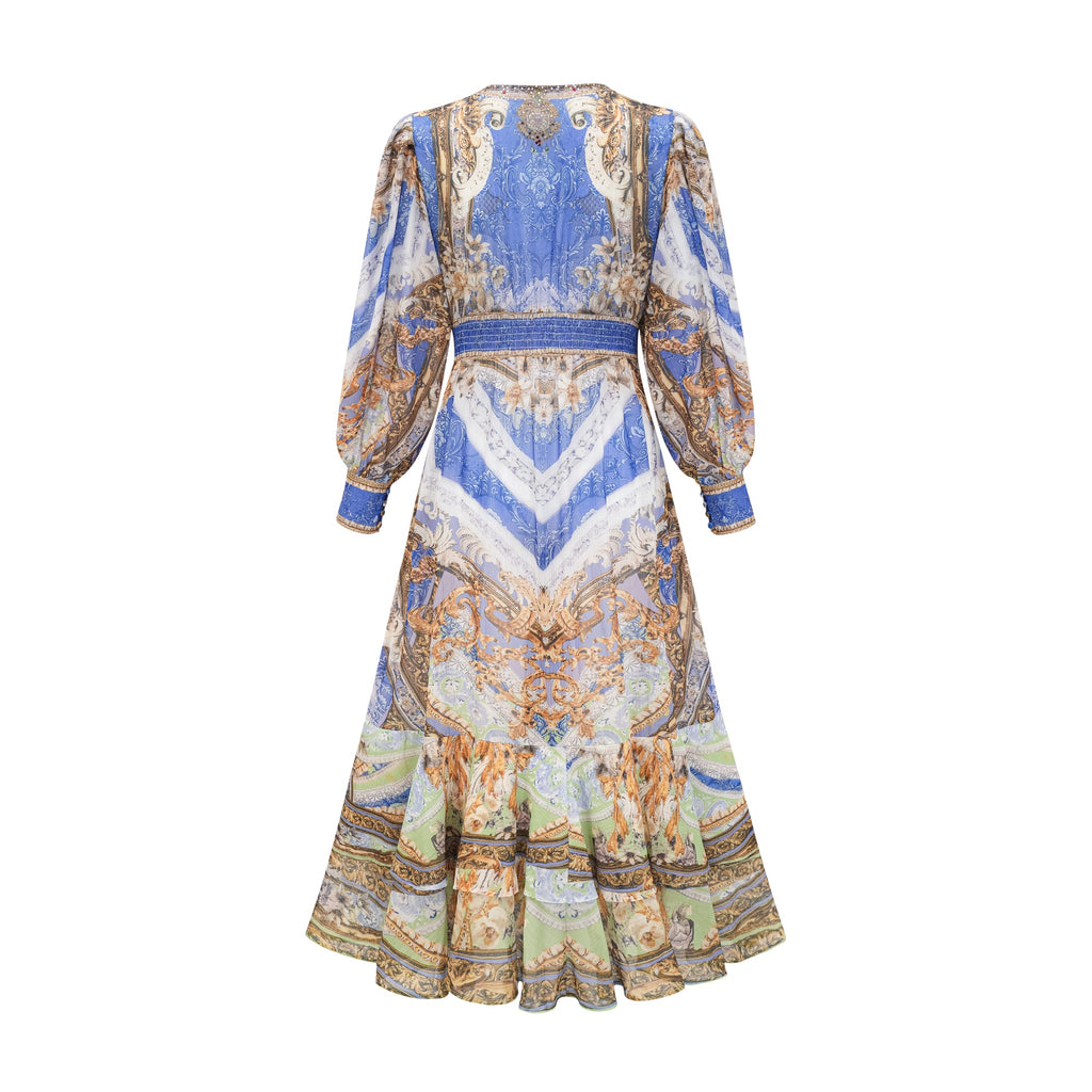 Hélène desenli midi elbise