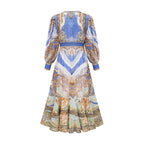 Hélène desenli midi elbise