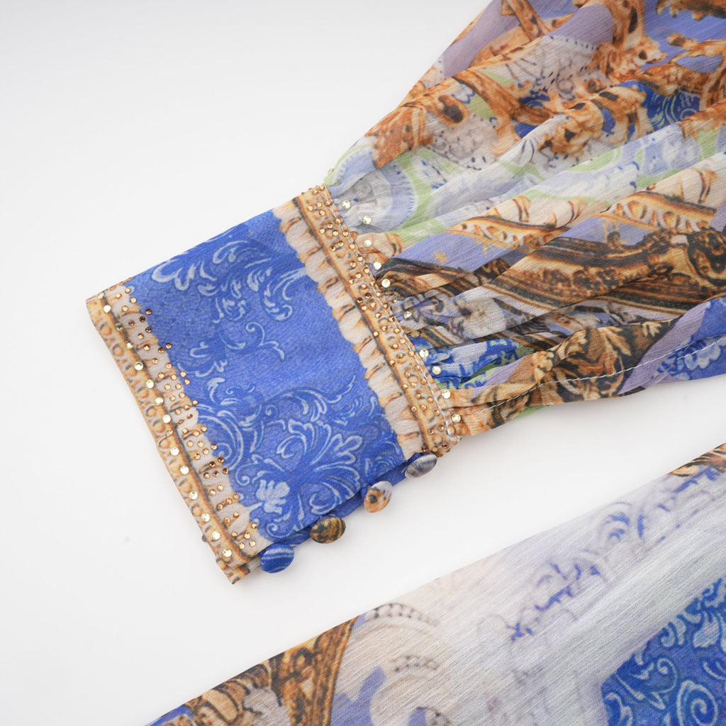 Hélène desenli midi elbise