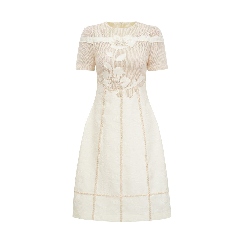 Çiçek İşlemeli Midi Elbise