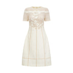 Çiçek İşlemeli Midi Elbise