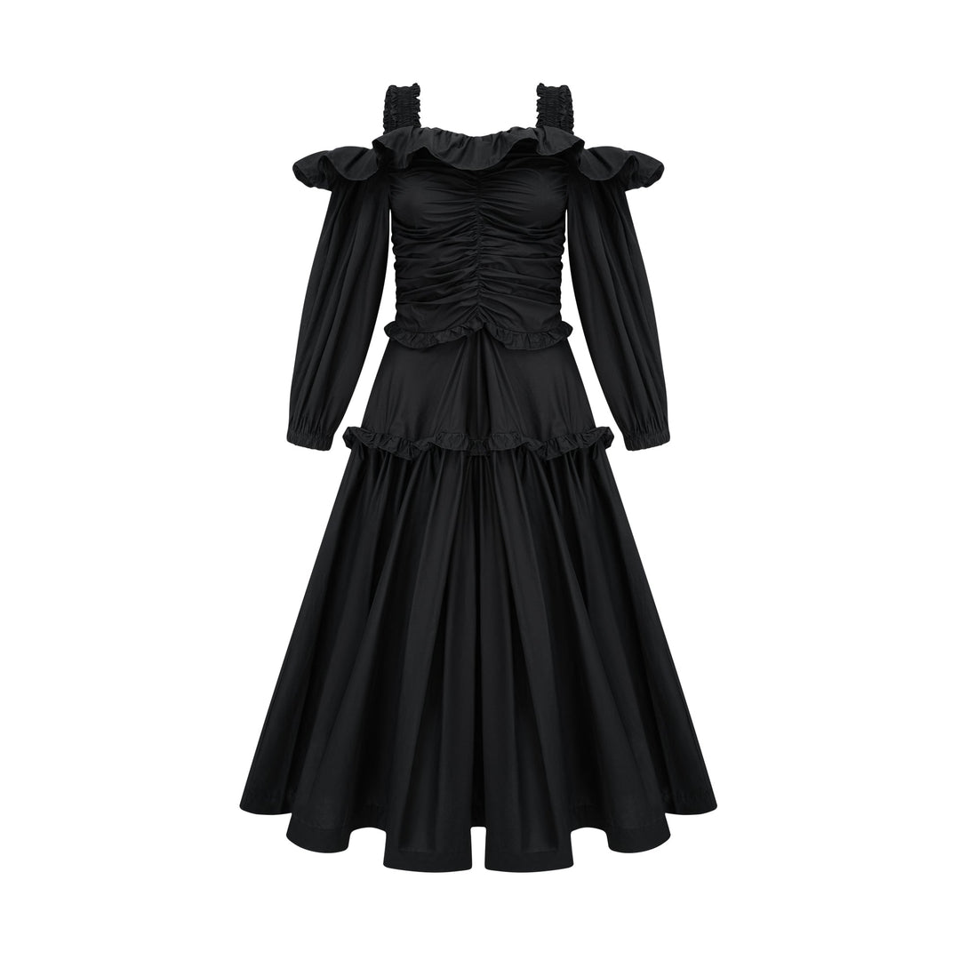 Renée pileli midi elbise