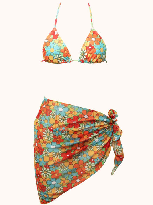 Çiçekli Bikini ve Mayo Eteği Takım