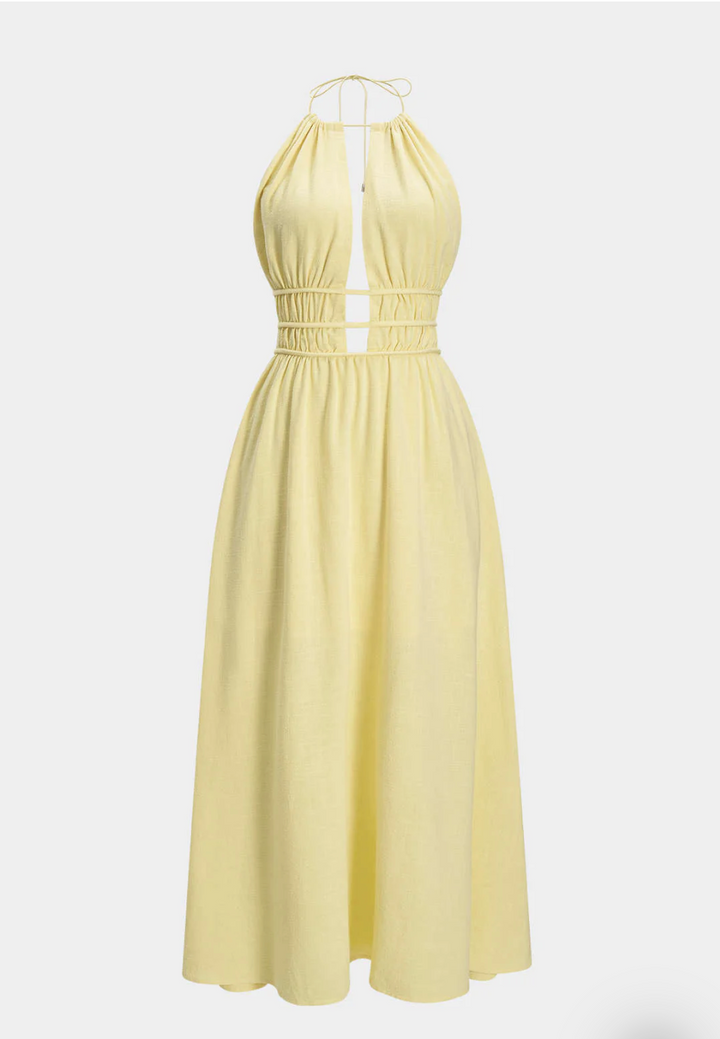 Halter Yaka, Pencere Detaylı, Kolsuz Maxi Elbise