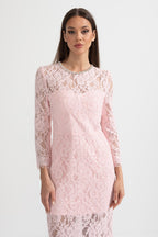 Kemerli  Dantel Midi Elbise