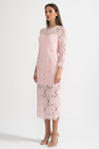 Kemerli  Dantel Midi Elbise