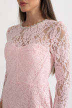 Kemerli  Dantel Midi Elbise