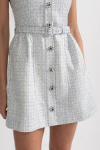 Kontrast Düğmeli Mini Elbise