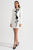 Çiçek İşlemeli Mini Elbise