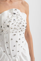 Kristal Süslemeli Midi Elbise