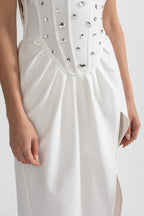 Kristal Süslemeli Midi Elbise