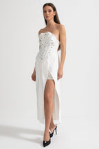 Kristal Süslemeli Midi Elbise