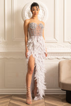 Süslemeli Payetli Straplez Midi Elbise