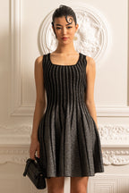 Dikey Çizgili Mini Elbise