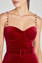 Kırmızı Kadife Tulum Elbise