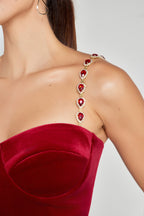 Kırmızı Kadife Tulum Elbise