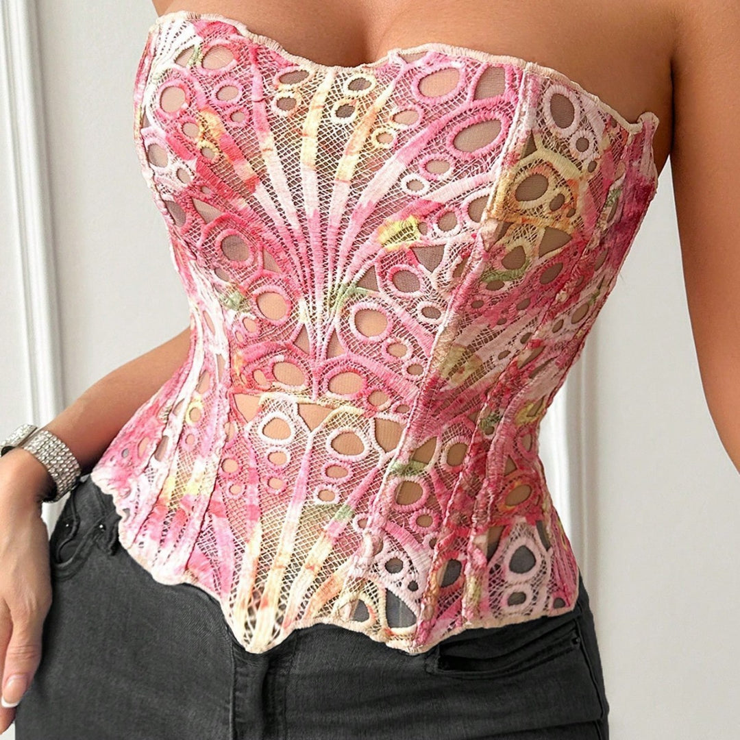 File Dantel Bağcıklı Straplez Üst