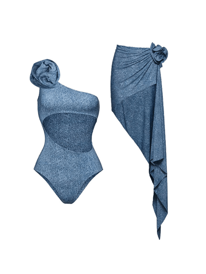 Çiçek Aplikeli Bikini ve Mayo Eteği Takım